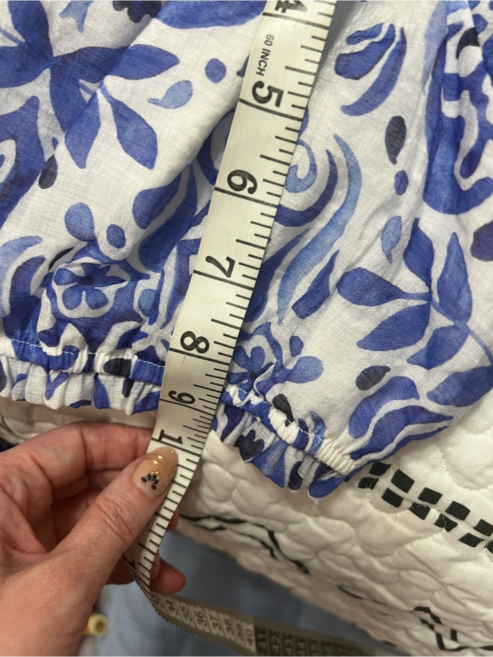 Bebe RUCHED BUBBLE TOP AND SMOCKED MAXI SKIRT WOVEN SET Blue And White 10 Medium - Picture 9 of 16